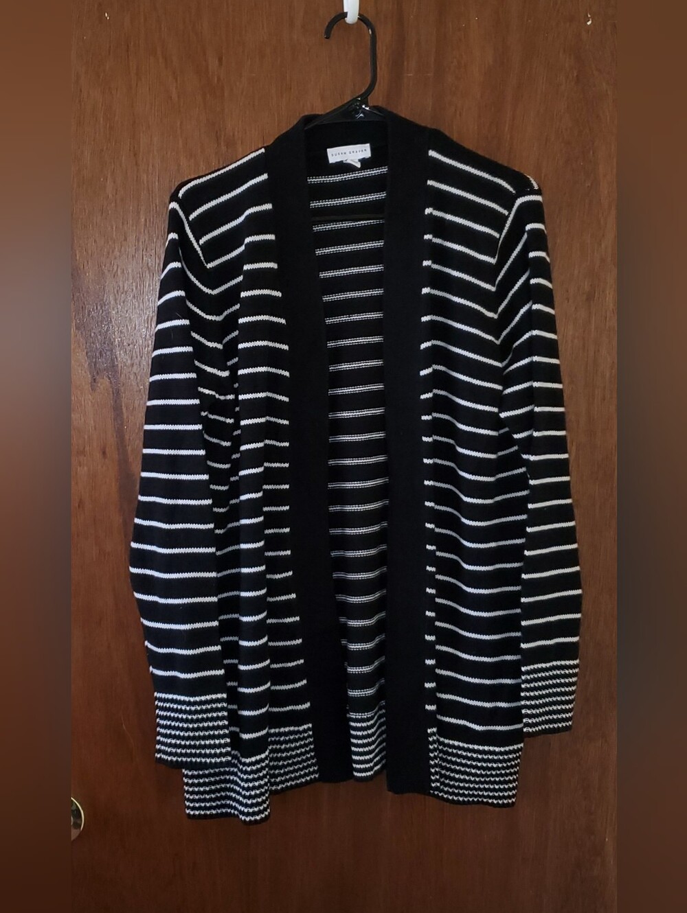 Susan Graver Black and White Striped Cardigan Sweater Sz Large